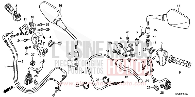 HANDLE LEVER/SWITCH/CABLE (NC700X/XA) for NC700X ABS PEARL SUNBEAM WHITE (NHA66) from 2012